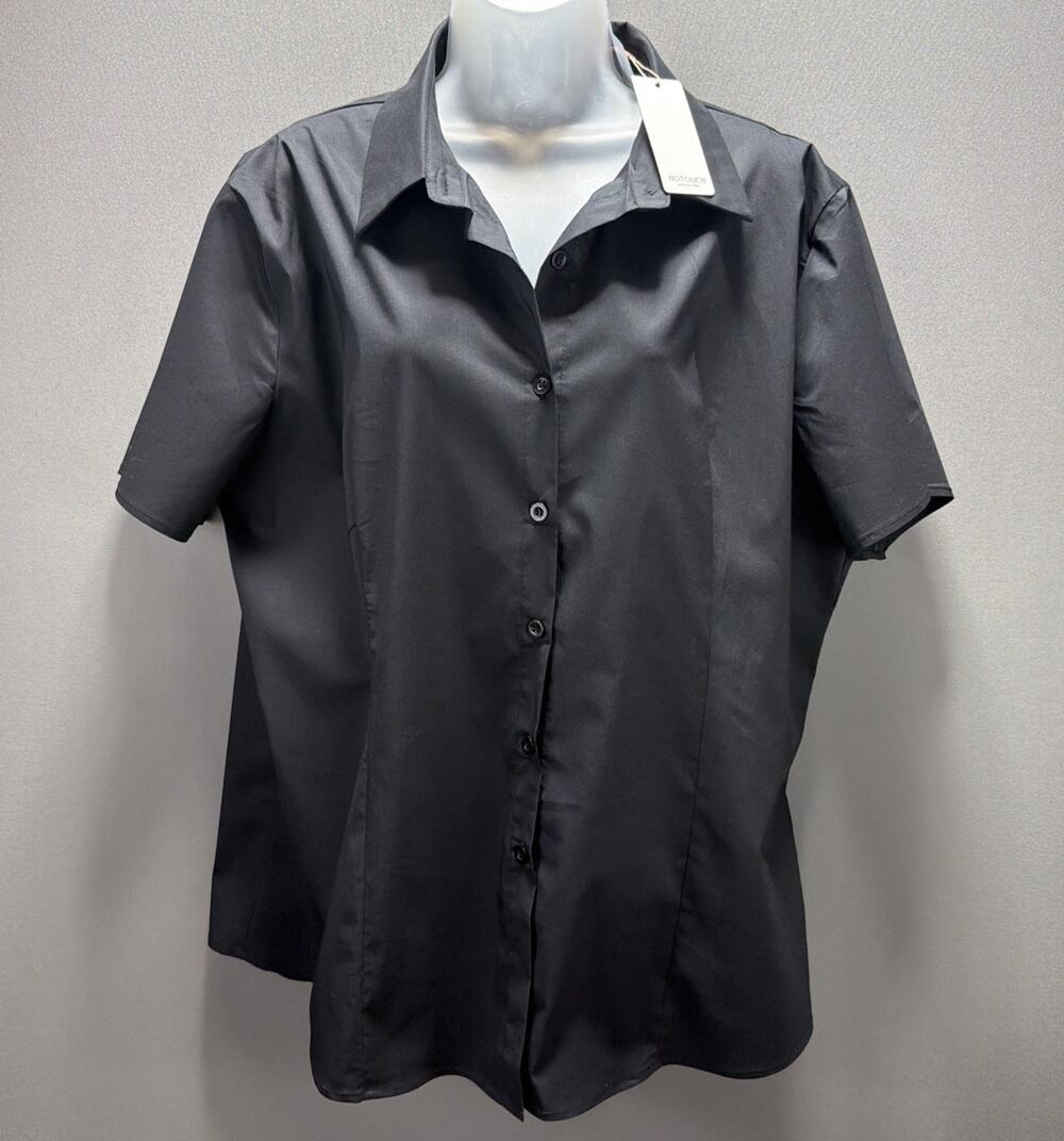 Hot Touch Womens Short Sleeve Button Up Shirt Size XXL Black Soft NWT